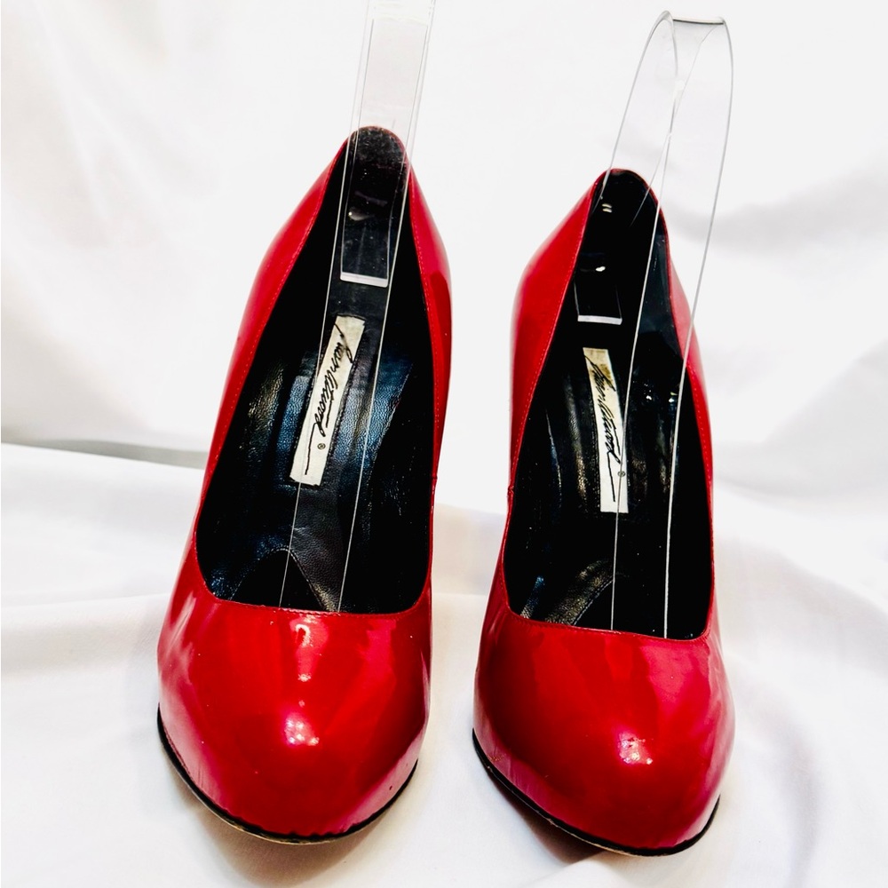 36.5 Brian Atwood, Red, Patent Leather Women's Stilettos.
